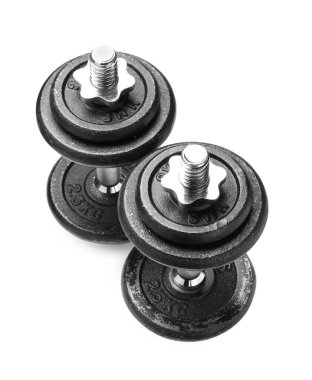 Metal dambıllar beyaza izole edilmiş. Spor malzemeleri.