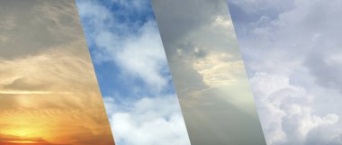 Mevsim değişiminden dolayı farklı hava koşulları, pankart tasarımı. Gökyüzü fotoğraflarıyla kolaj