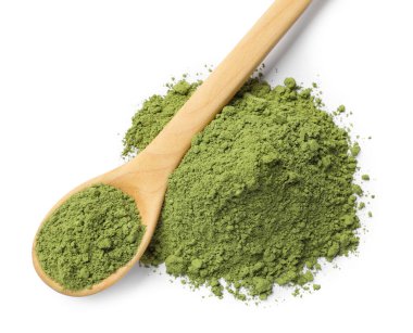 Yeşil kibrit tozu ve kaşık yığını beyaz, üst manzara