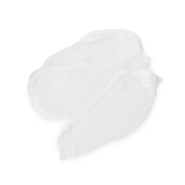 Sample of face cream isolated on white, top view