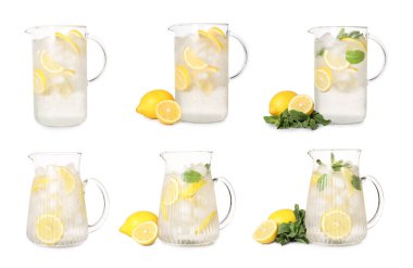 Serinletici limonatalı cam sürahiler beyaz, set