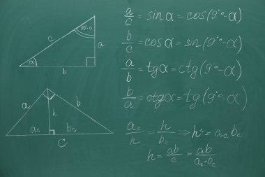 Tahtaya birçok farklı matematik formülü yazılmış.