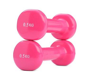 Pembe dambıllar beyaza izole edilmiş. Spor malzemeleri.