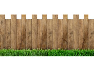 Wooden fence and green grass isolated on white clipart