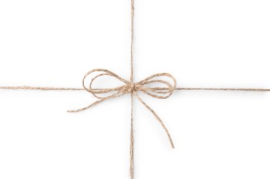 Beyaz, üst görünümde yay izole keten ip ip