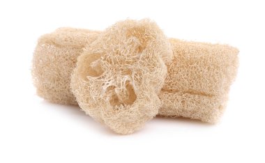 Lif süngerleri beyaza izole edilmiş. Kişisel hijyen ürünleri