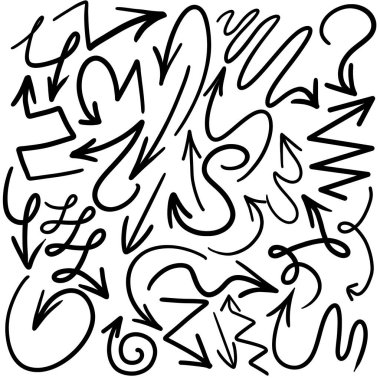 Beyaz üzerine izole edilmiş farklı çizilmiş oklar kümesi