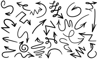 Beyaz üzerine izole edilmiş farklı çizilmiş oklar kümesi