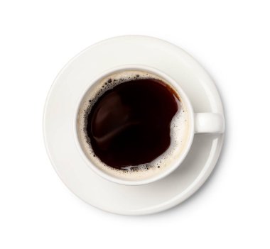 Bardakta nefis kahve, beyaz, üst manzara.