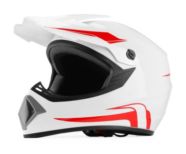 Yeni modern motosiklet kaskı beyaz üzerine izole edildi