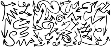 Beyaz üzerine izole edilmiş farklı çizilmiş oklar kümesi