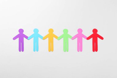 Eşitlik kavramı. Kağıt insan figürleri ışık arkaplan, üst görünüm