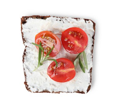 Kiraz domatesli ve biberiyeli nefis ricotta bruschetta.