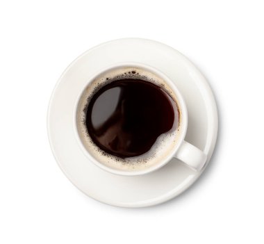 Bardakta nefis kahve, beyaz, üst manzara.