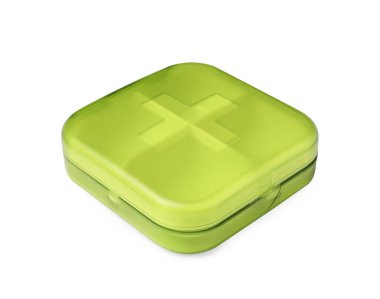 Bir tane boş hap organizatörü beyaza izole edilmiş.