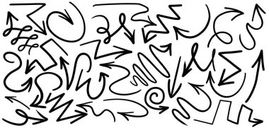 Beyaz üzerine izole edilmiş farklı çizilmiş oklar kümesi