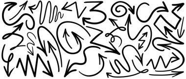 Beyaz üzerine izole edilmiş farklı çizilmiş oklar kümesi