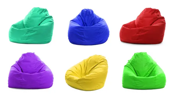 Stock image Different bean bag chairs isolated on white, set