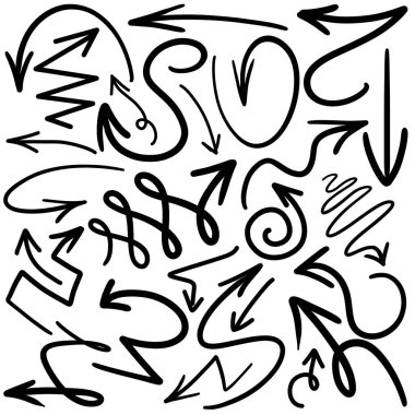 Beyaz üzerine izole edilmiş farklı çizilmiş oklar kümesi