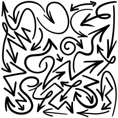 Beyaz üzerine izole edilmiş farklı çizilmiş oklar kümesi