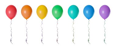Beyaz üzerine izole edilmiş farklı renkte balonlar, koleksiyon