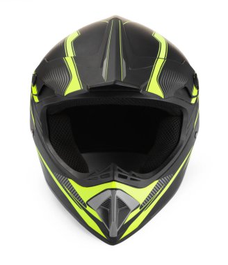 Yeni modern motosiklet kaskı beyaz üzerine izole edildi