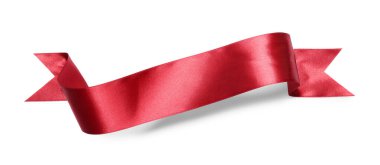 Beyaz üzerine izole edilmiş güzel kırmızı kurdele. Metin için boşluk