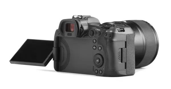 stock image Modern camera isolated on white. Photographer's equipment