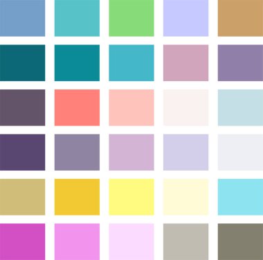 Beyaz arkaplanda farklı renk örnekleri içeren renk paleti