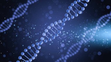 Mavi gradyan arka planda DNA çizimleri, afiş tasarımı. Genetik bilgi