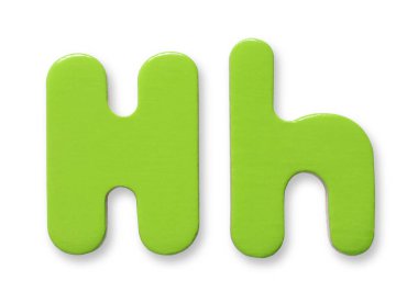 Büyük ve küçük yeşil manyetik harf H beyaz.