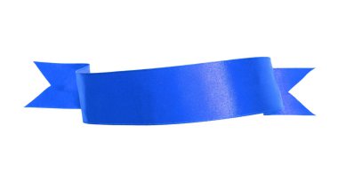 Mavi saten kurdele beyaza izole edilmiş, üst manzara. Metin için boşluk