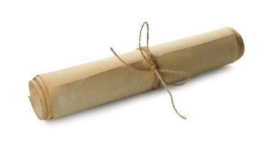 Beyaz üzerine izole edilmiş eski parşömen kağıdı parşömeni