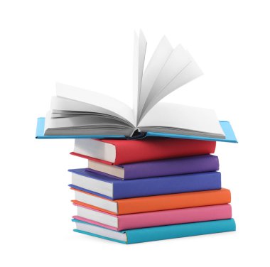 Beyaza izole edilmiş renkli kitap yığını