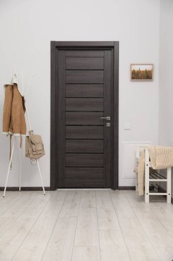 Şık koridorda palto askısı ve ayakkabı deposu. İç tasarım