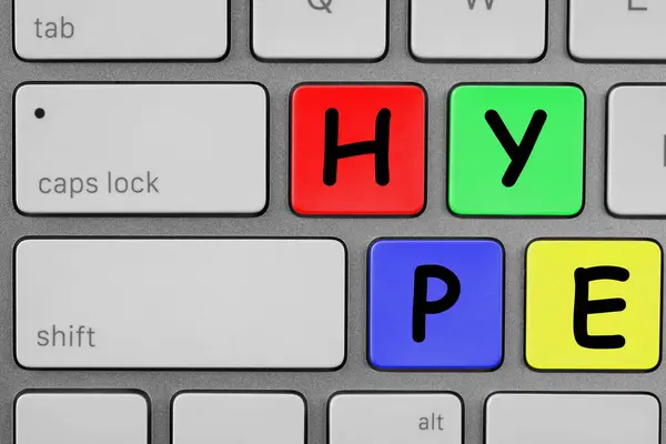 stock image Hype word on computer keyboard, top view