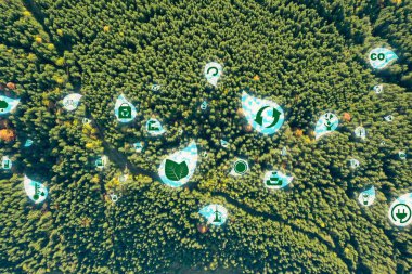 Çevresel koruma. Birçok farklı ikon ve dağ manzarası