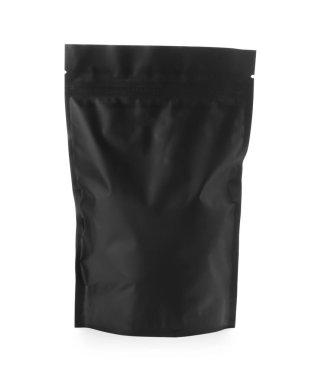 Black resealable foil package isolated on white
