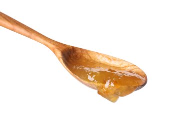 Tatlı reçelli kaşık beyaz üzerine izole