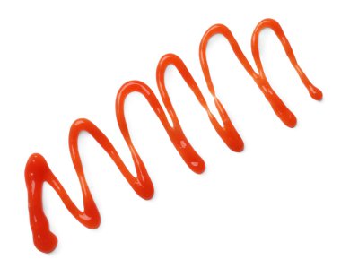 Lezzetli ketçap beyaza izole edilmiş, üst manzara. Domates sosu.