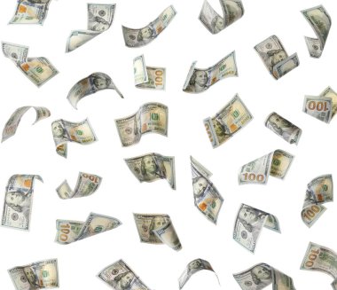 Beyaz arka planda birçok dolarlık banknotlar