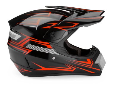 Yeni modern motosiklet kaskı beyaz üzerine izole edildi