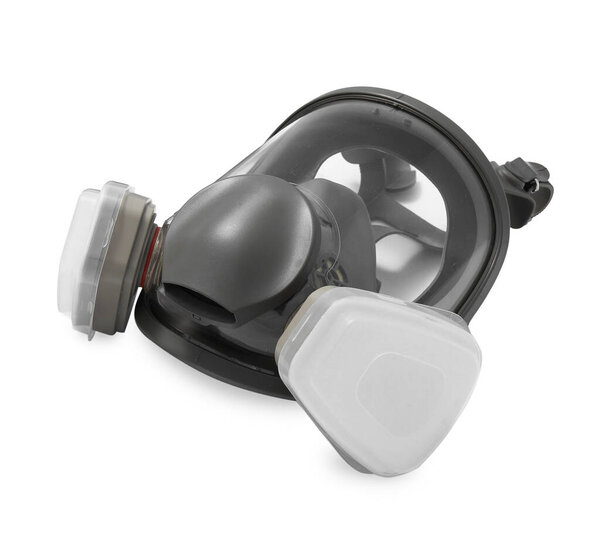One full face respirator on white background