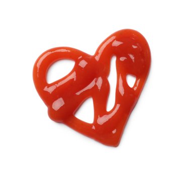 Lezzetli ketçap beyaza izole edilmiş, üst manzara. Domates sosu.