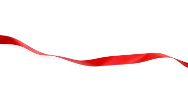 Bir kırmızı ipek kurdele beyaz üzerine izole edilmiş.