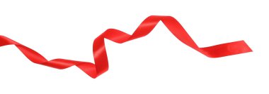 Bir kırmızı ipek kurdele beyaz üzerine izole edilmiş.