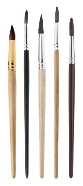 Beş farklı boya fırçası beyaza izole edilmiş.