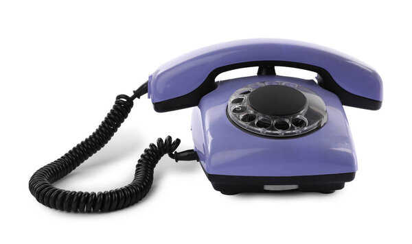 One violet telephone with handset isolated on white