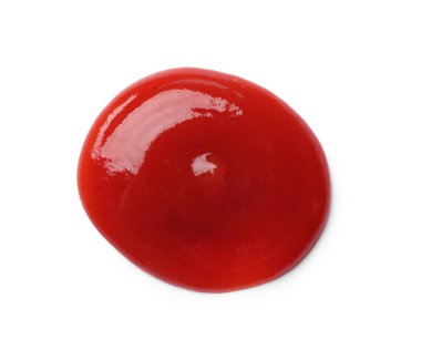 Lezzetli ketçap beyaza izole edilmiş, üst manzara. Domates sosu.