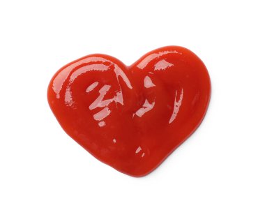 Lezzetli ketçap beyaza izole edilmiş, üst manzara. Domates sosu.